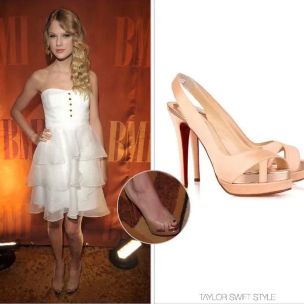 Christian Louboutin Nude Peep Toe Slingback Heels